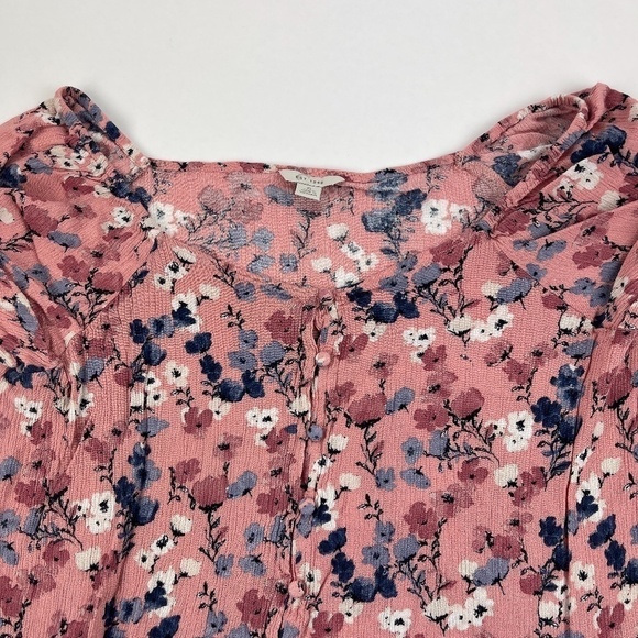 Est 1946 Button Up Blouse Womens Small Pink Floral Ruffled - Picture 3 of 9